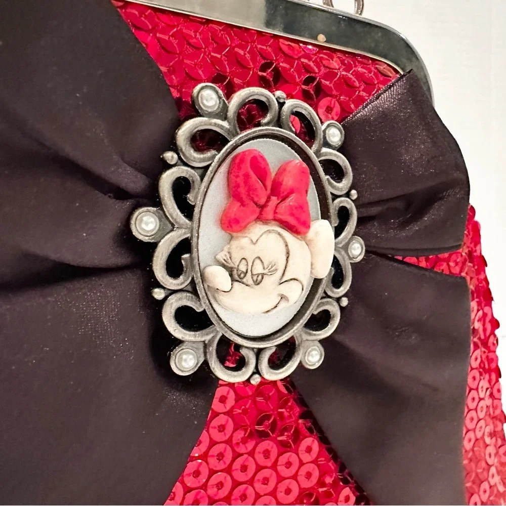 Disney Cameo Minnie Mouse Sequin Bowl Pearl Handle Purse Girl's Small Red Black